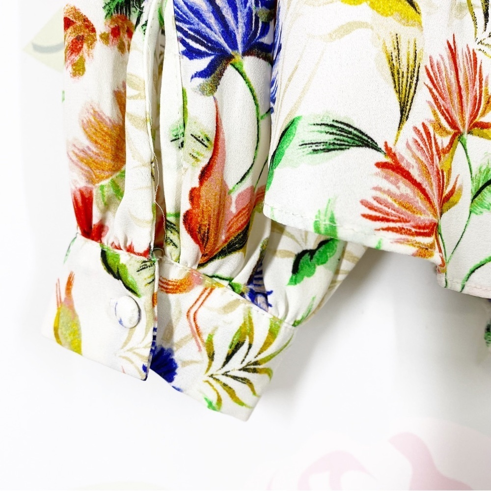 Rose & Olive Floral Print Tie Front Long Sleeves Blouse M - Picture 9 of 13